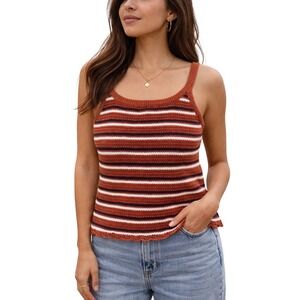 Cloud Chaser Retro Striped Knit Tank Rust Brown Navy Scallop Hem Size Large
